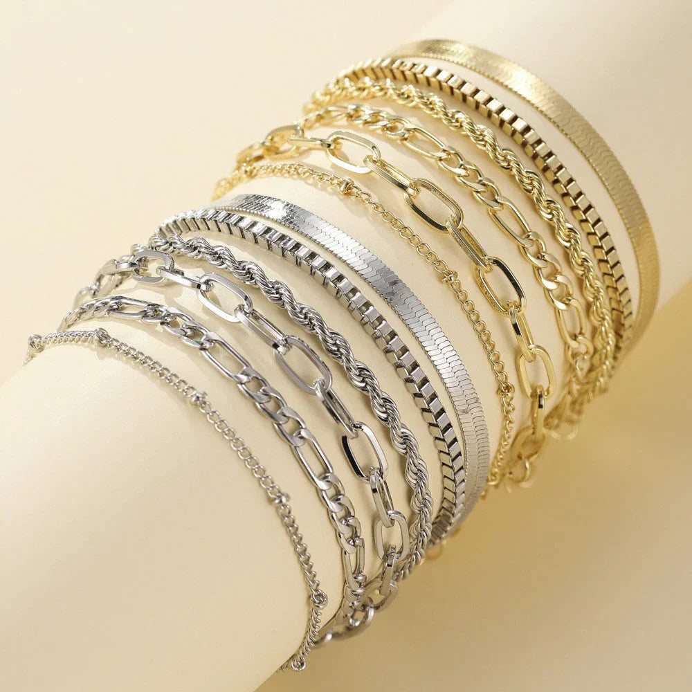 Wave Bracelet Set I Gold & Silver