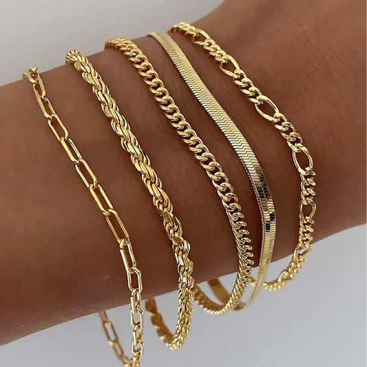 Wave Bracelet Set I Gold & Silver